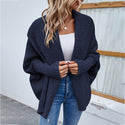 New Loose Knitted Sweater Solid Color Bat Sleeve Large Lapel Cardigan