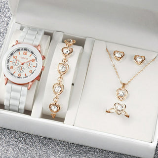 Buy white-geneva-watch-suit Fashion Watch Gift Suit Quartz Watch Necklace Bracelet Ring Stud Earrings