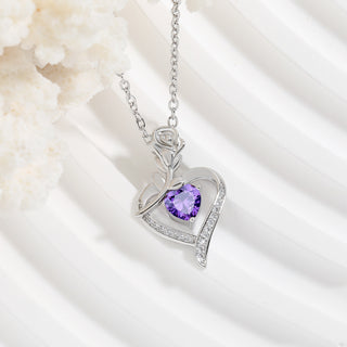 Buy purple Rose Heart-shaped Necklace With Rhinestones Fashion Everlasting Flower Love Necklace For Women Valentine&#39;s Day Gift