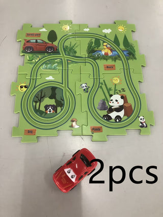 Buy suit7 Children Puzzle Electric Railroad Speeder DIY Assembly Electric Car Automatic Rail City Scene Construction Education Toy Gift