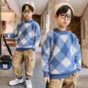 Big Kids Children's Plaid All-match Children's Sweater