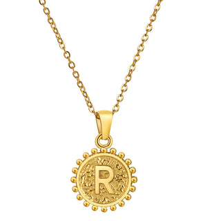 Buy r Cross-border European And American Stainless Steel Electroplated 18K Gold Double-sided Love English Letter Pendant Necklace Round Titanium Steel Design