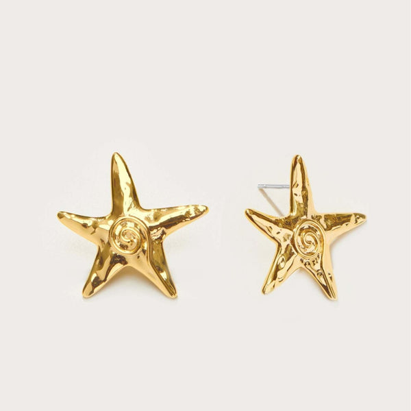 Brass Plated 18K Gold Color Retaining Starfish Necklace Ring Earrings