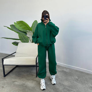 Buy green Sports Suits With Pockets Stand-up Collar Zipper Cardigan And Drawstring Trousers Fashion Jogger Set Outfits Tracksuits Women&#39;s Clothing