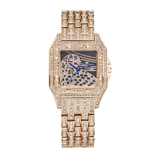 Buy rose-gold-black-noodle Square Full Star Leopard Diamond Women&#39;s Watch Quartz Women&#39;s Watch