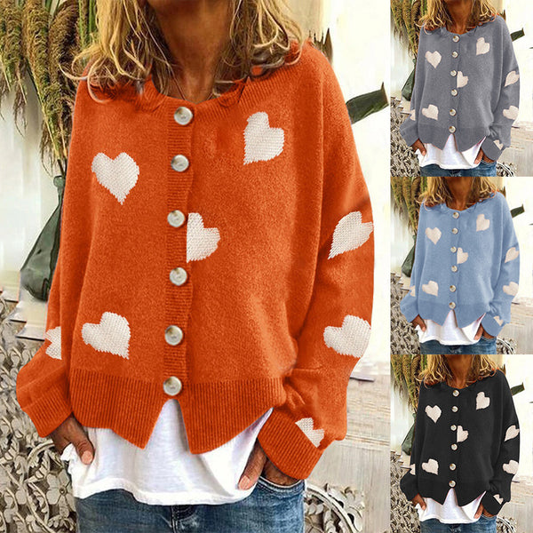 Women's Heart Sweater Single Breasted Cardigan