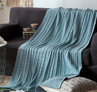 Buy light-blue Cotton Solid Knitted Blanket