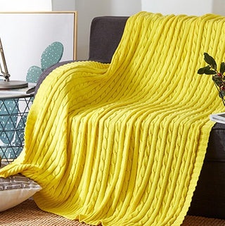 Buy yellow Cotton Solid Knitted Blanket