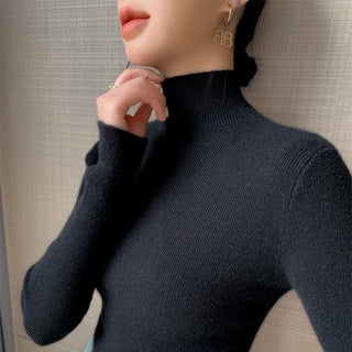 Warm Long Sleeves Knitted Half Turtleneck Women's Base Shirt