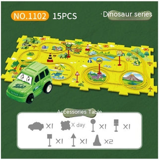 Buy dinosaur-15pcs Children Puzzle Electric Railroad Speeder DIY Assembly Electric Car Automatic Rail City Scene Construction Education Toy Gift