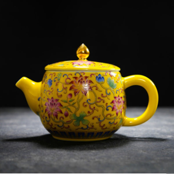 Colored gold flower teapot ceramic tea set