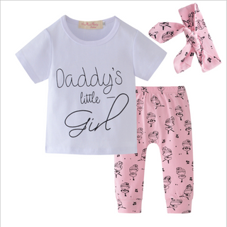 Buy short-sleeve Daddy&#39;s Little Girl T-shirt Cartoon Pants Headband Clothing Set