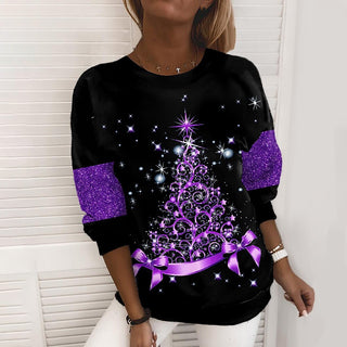 Buy christmas-tree-purple Christmas Sweater Women&#39;s 3D Digital Printing Pullover Jacket Fashion Casual Sweatshirt Long Sleeve Printed Round Neck Shirt Top Clothes