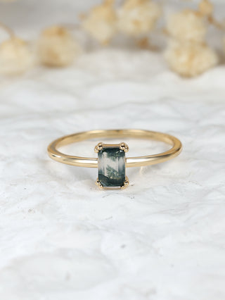 Buy gold-water-plants-agate-ring Fashion Retro Rectangular Water Plants Agate Ring