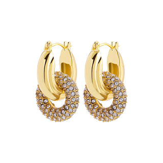 Buy round 18K Gold Double Ring Plated Circle Micro-inlaid Full Diamond Earrings