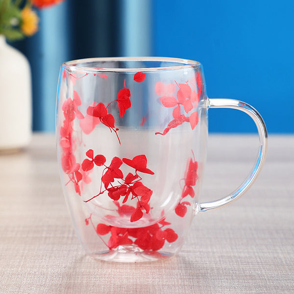 Dried Flower Double Layer Glass Cup Real Flower Cyber Celebrity Style Quicksand Cup