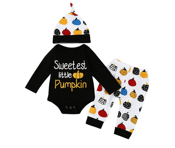 Children's Wear Halloween Baby Costume Pumpkin Head Letters Haber Set Three Piece Set