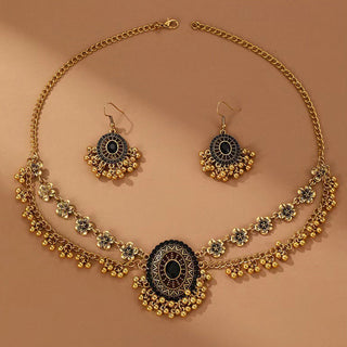 Buy n9207-black Indian Ethnic Style Vintage Gemstone Beads Jewelry Earrings Necklace 2 Pieces Suit