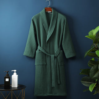 Buy dark-green Unisex Pure Cotton Long Waffle Bathrobe