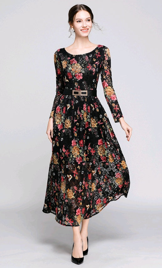 new women's lace dress print dress