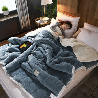 Buy light-blue Fleece Blankets And Throws Thick Warm Winter Blankets Home Super Soft Duvet Luxury Solid Blankets On Twin Bedding