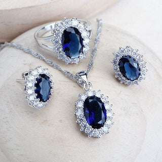 Buy blue-3pcs Silver 925 Women Bridal Jewelry Sets Blue Zirconia Costume