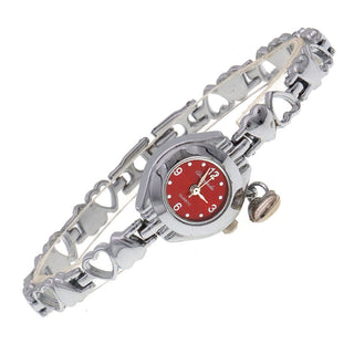 Buy silver-red Hollow Heart Solid Bracelet Quartz Watch