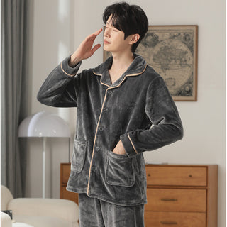 Buy ck224 Autumn And Winter Flannel Men&#39;s Pajamas Men&#39;s Lapel Cardigan