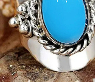 Retro Ring Exaggerated Oval Female Turquoise