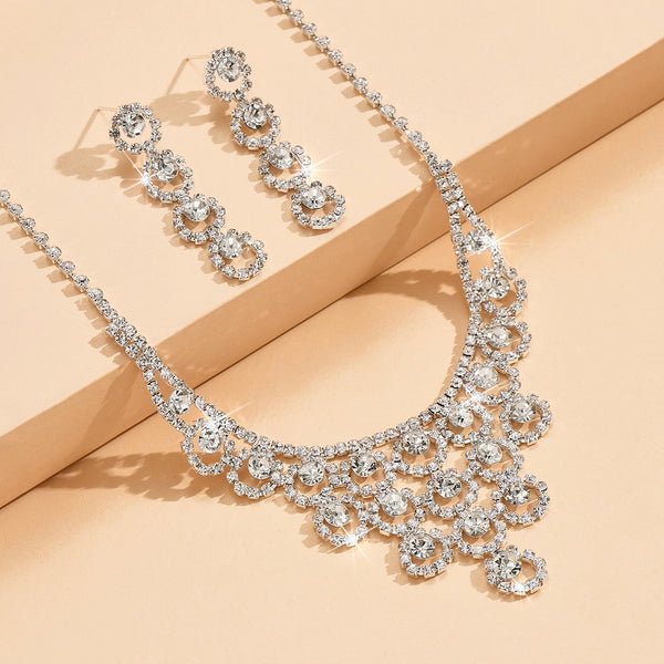 Rhinestone Necklace And Earrings Suite Women's Simple