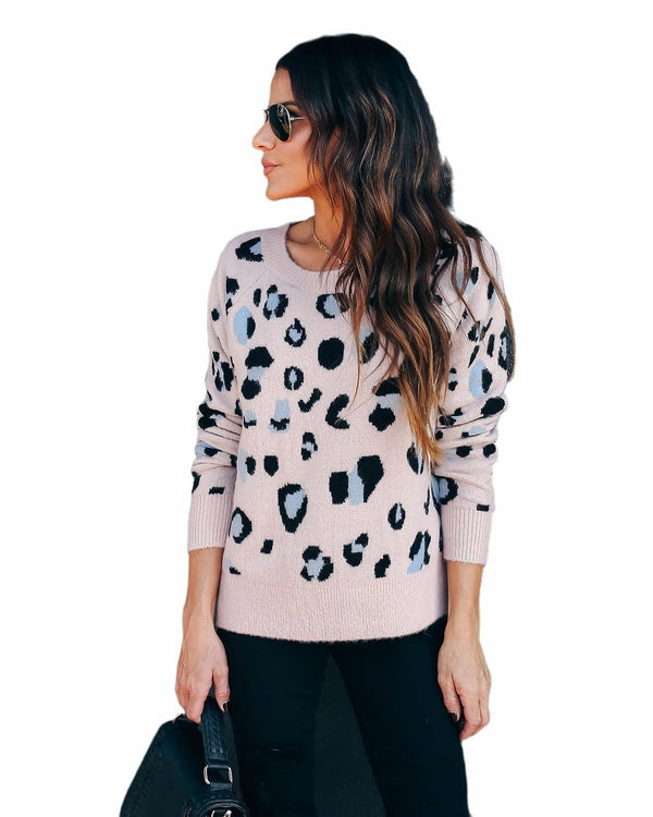 Women's Sweater Leopard Print Knitwear Base Clothing Sweater