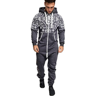 Buy grey National style printed one-piece men&#39;s pajamas