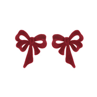 Buy yz502-bow-flocking-red Silver Pin Earrings Autumn And Winter Flocking Bow