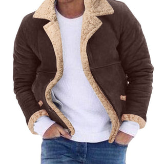 Buy coffee Men&#39;s Fur Integrated Fleece-lined Padded Jacket