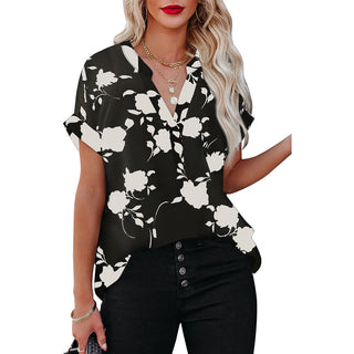 Buy black Women&#39;s Floral Print Short Sleeve Shirt