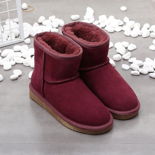 Buy wine-red Women&#39;s Snow Short Flat Bottom Fleece-lined Cotton Boots