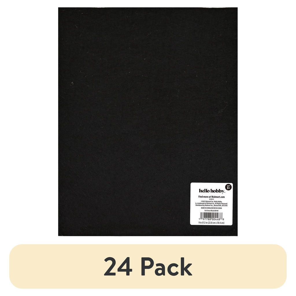 (24 pack) Hello Hobby Black Felt Sheet for Craft Bases, 9" x 12"