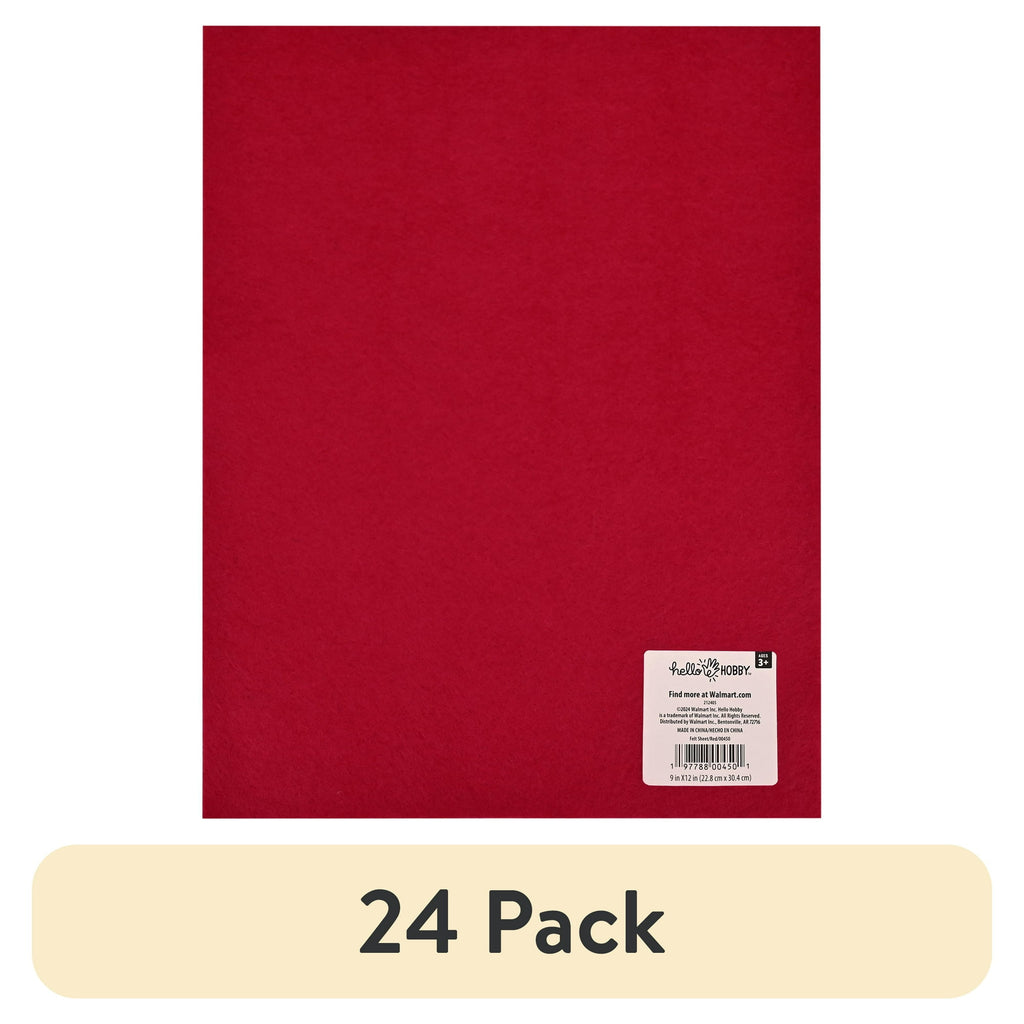(24 pack) Hello Hobby Red Felt Sheet, 9" x 12"