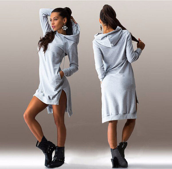 Women's Irregular Hooded Long Sleeve Dress Sweatshirt