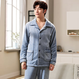 Buy ck215 Autumn And Winter Flannel Men&#39;s Pajamas Men&#39;s Lapel Cardigan