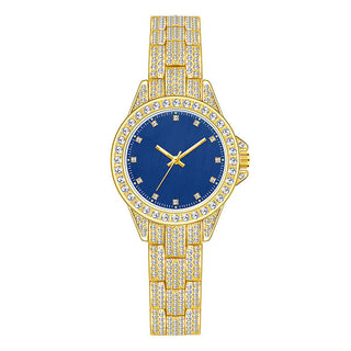 Buy gold-blue Women&#39;s Fashion Temperament Full Diamond Watch