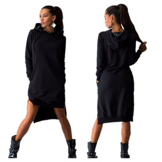 Women's Irregular Hooded Long Sleeve Dress Sweatshirt