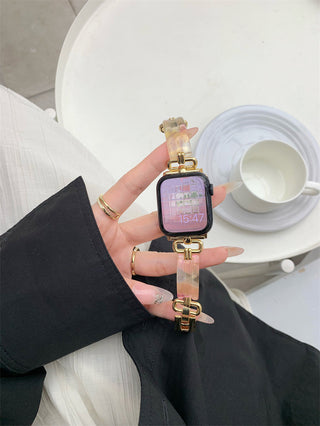 Buy colorful-pink Gold Buckle Resin Stitching Metal Strap