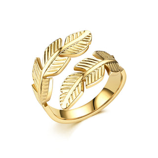 Buy gold Feather Ring Open Titanium Steel Ring Gold And Silver Color Opening Rings Creative Simple Feather Handmade Party Jewelry Gifts