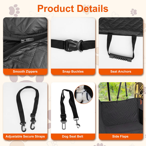 1Pc Dog Car Seat Cover For Back Seat Waterproof Oxford Cloth Seat Cover Hammock Non-Slip Scratchproof Back Seat Extender With Side Flap Mesh Window Storage Bag For Car SUV Truck