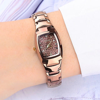 Buy rose-gold-plaid-pattern Women&#39;s Waterproof Tungsten Steel Quartz Watch