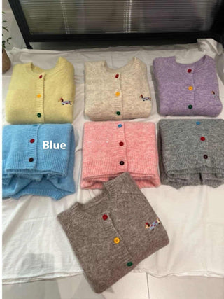 Buy blue Embroidered Knitted Cardigan Sweater For Women