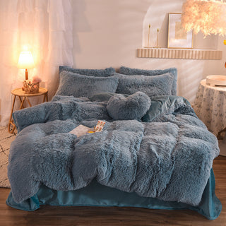 Buy light-blue Luxury Thick Fleece Duvet Cover Queen King Winter Warm Bed Quilt Cover Pillowcase Fluffy Plush Shaggy Bedclothes Bedding Set Winter Body Keep Warm