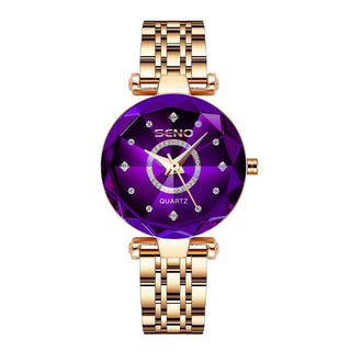 Buy rose-gold-elegant-purple-face Polygonal Glass Solid Stainless Steel Strap Women&#39;s Waterproof Watch