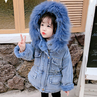 Buy light-blue Winter plus girls denim jacket